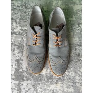 GBX Aolun Men's  Grey Nubuck Leather Wingtip Oxford Lace Up  Orange Laces 9.5
